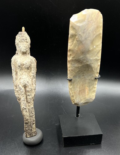 Antica statuina legno ceramica